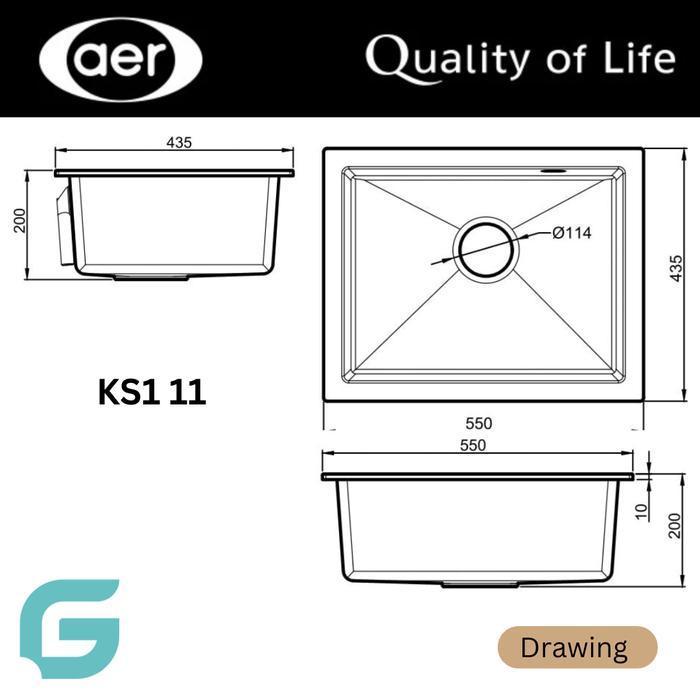AER Undermount Granite Kitchen Sink AER KS1 11 BL Hitam