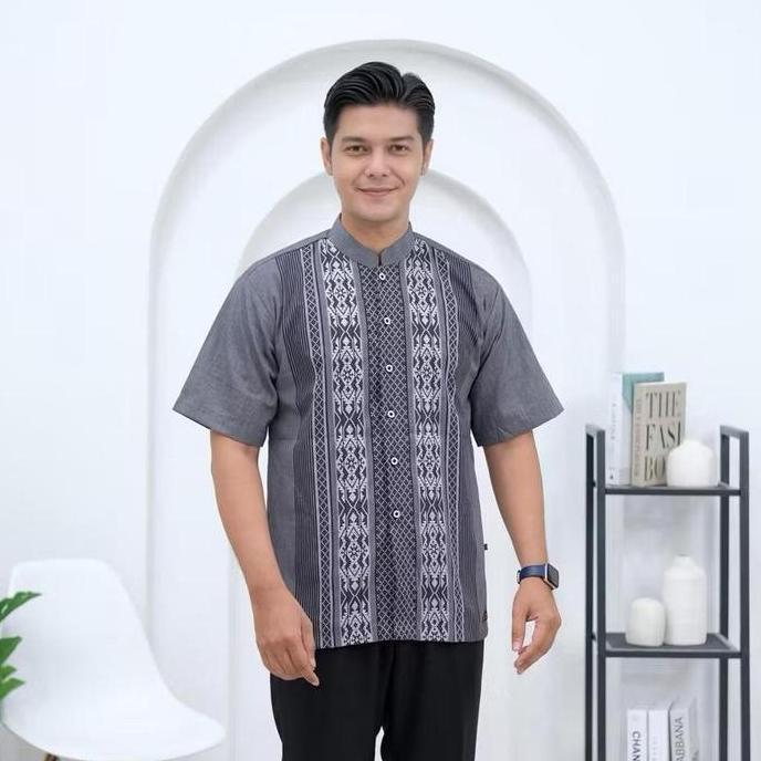 HARGA PRODUK Baju Pria Dewasa Lengan Pendek Koko Murah Terbaru Cowok Muslim Katun Atasan Kurta Motif