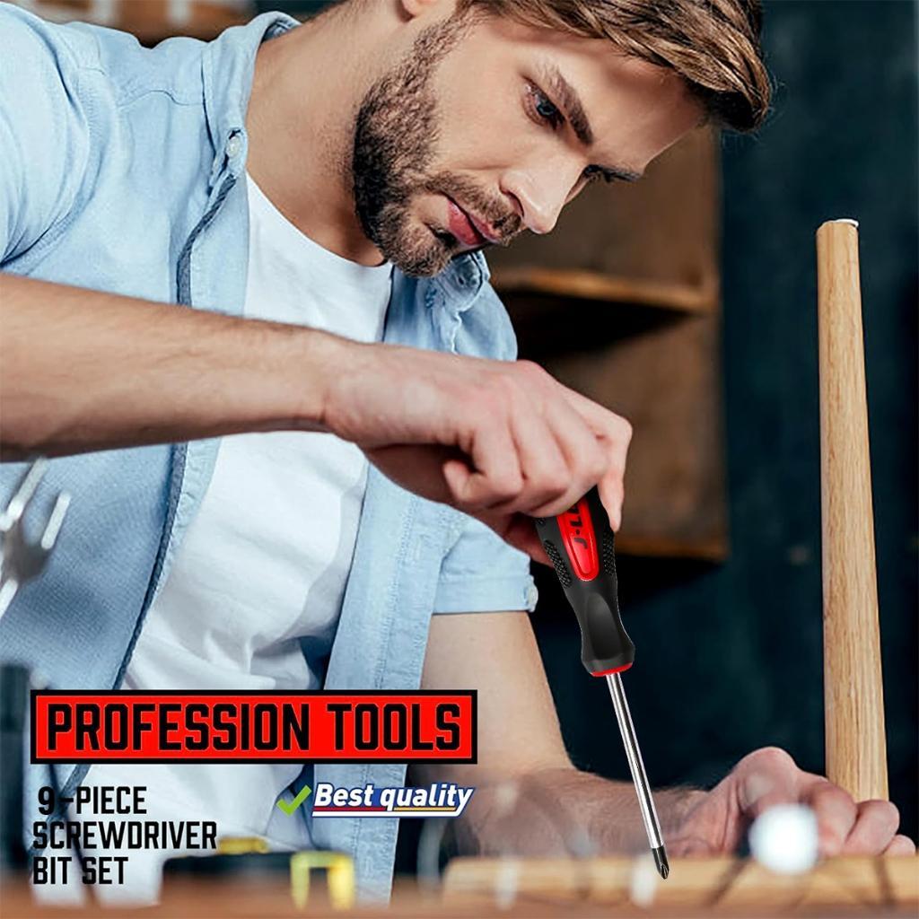 Jld 9Pcs Obeng Set Plus+Minus+Magnet Obeng Set Screwdriver+Obeng Pendek Obeng Bolak Balik