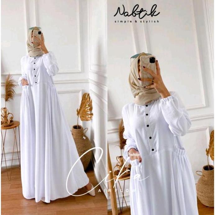 Termurah / Hot Sale Gamis Cika Dress Kondangan Wanita Crincle Airflow Elegant Simple Busui Kancing L