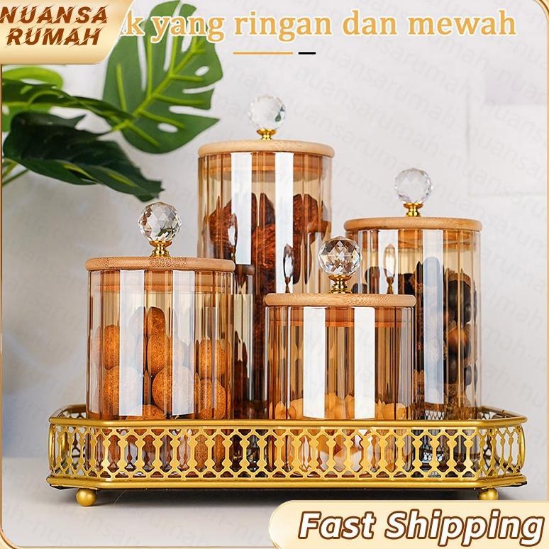 Toples Kaca Aesthetic Toples Mewah Set Tempat Penyimpanan Kaca Bening Toples Makanan Serbaguna Tople