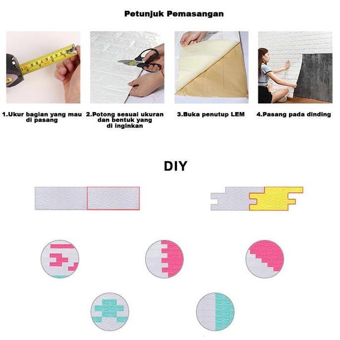 Wallpaper 3D Foam Emboss. Sticker Dinding 3D Merah Bata.