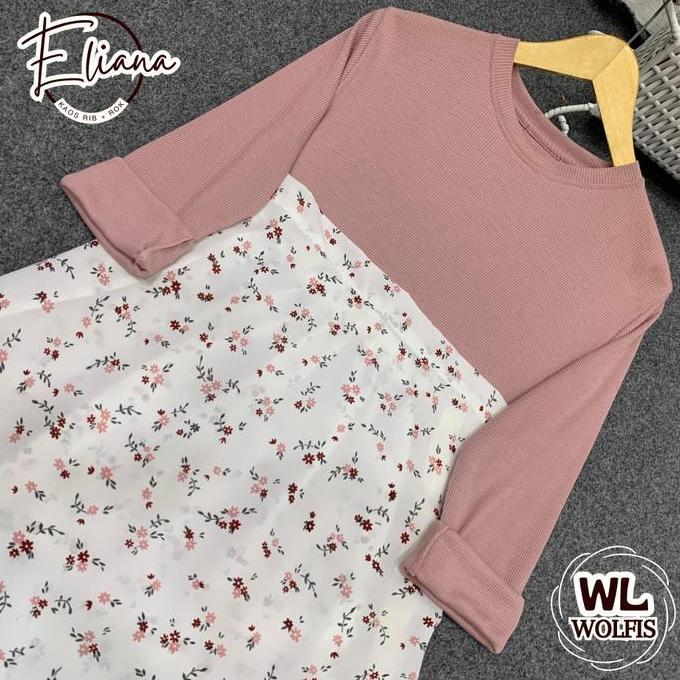 (LS) KONVEKSI.ID - Setelan Wanita 2in1 Oneset Kaos Rib dan Rok Floral Sakura Pattern Skirt / One Set