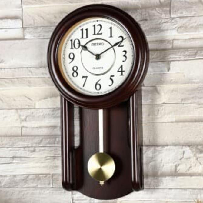 Jam Dinding SEIKO Kayu Bandul Japan QXC105B QXC105 Brown Original