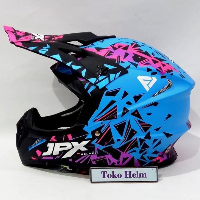 helm JPX cross motif X33 blue doff/metalic murah