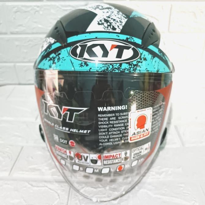 Helm Half Face KYT GALAXY SLIDE FLAT R SERI #5 BLACK BLUE WHITE AQUA murah