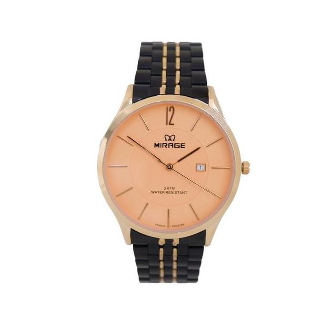 Mirage Watch - Jam Tangan Analog Pria Formal Kasual 8647 / 8890 M Hitam List Rosegold Stainless