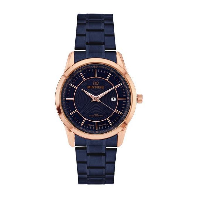 Mirage Watch - Jam Tangan Pria Analog 8807 M Biru Navy Rosegold Stainless Miragewatch