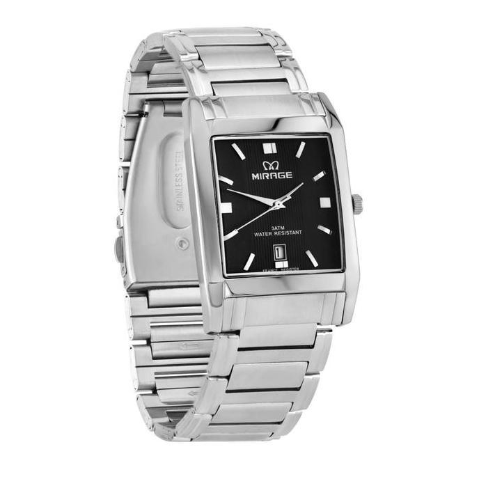 Mirage Watch - Jam Tangan Analog Anti Air Pria Petak Segi Silver Kasual Formal Stainless Original 73