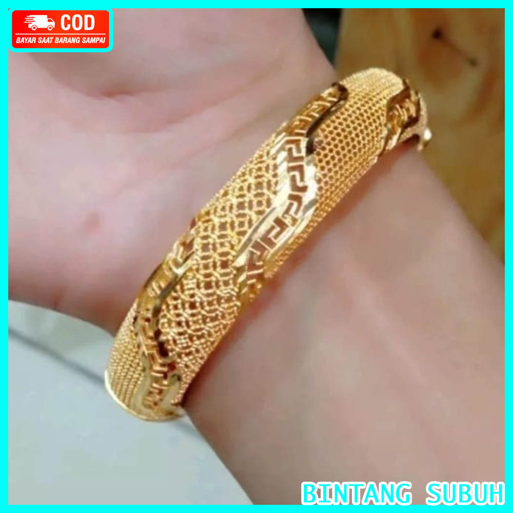 Promo....Gelang Keroncong Ukir Bangkok Titanium Lapis Emas Terlaris Bisa Cod