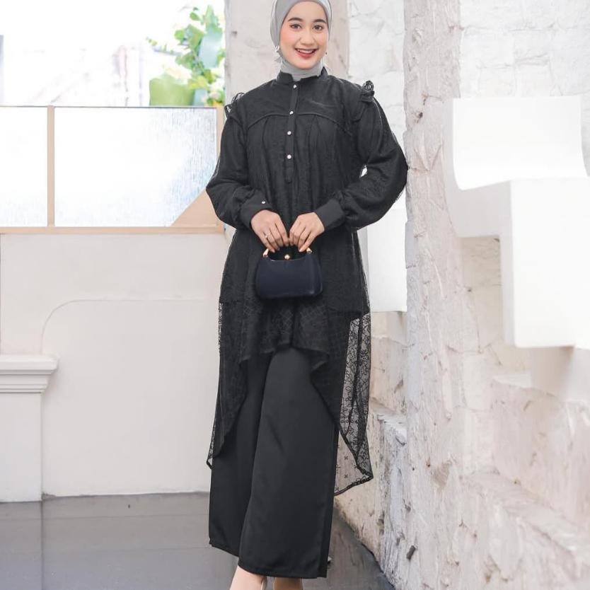PROMO SETELAN ALESHA JUMBO OUTFIT KONDANGAN MEWAH // ONE SET PESTA ATASAN TUNIK KANCING KOMBINASI BR