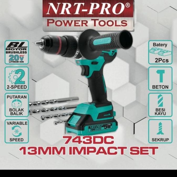 Diskon Nrt Pro Dc 743 Set Bor Brushless Impact Drill Tembok 13 Mm / 743Dc Nrt