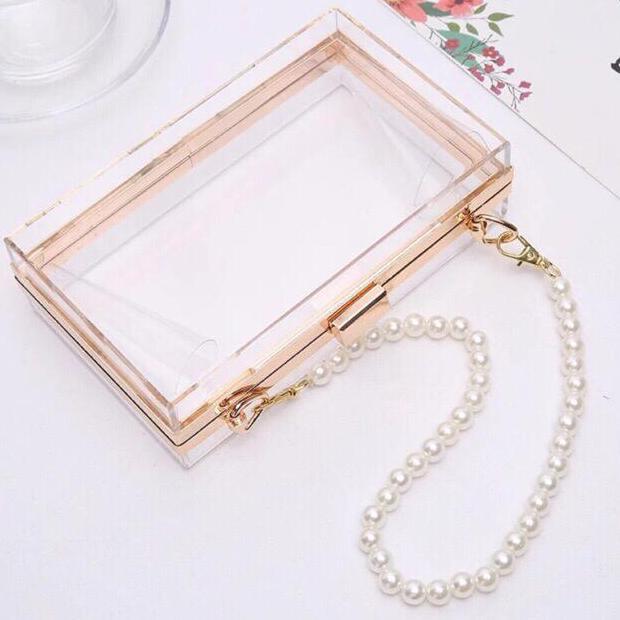 Tas Pesta Acrylic Wanita Clutch Transparan Mewah Bentuk Persegi Panjang Ukuran 18x11x5cm Material Ac
