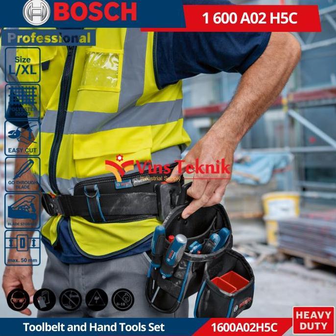 BOSCH 1 600 A02 H5C Kunci Set Pertukagan Combo Kit Tool Belt And Hand Tool Set 19Pcs