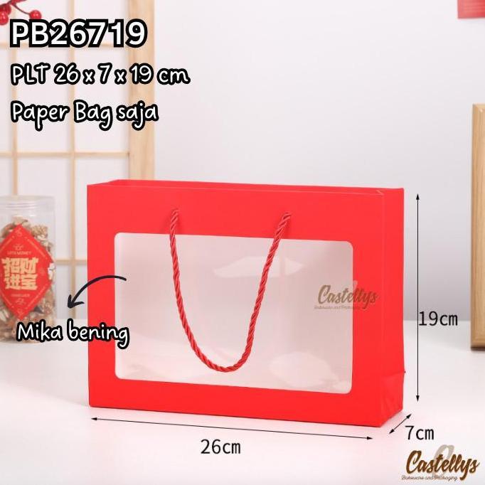 ,,,,,,,] Paper Goodie Bag PB26719 Merah Hampers Kue Kering Imlek Natal dll