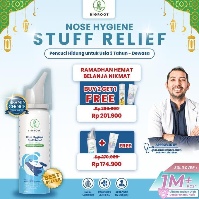 Cantaca900 - Bigroot Nose Hygiene Stuff Relief 50ml Pencuci Hidung Dewasa & Anak 3+ Tahun - Saline W