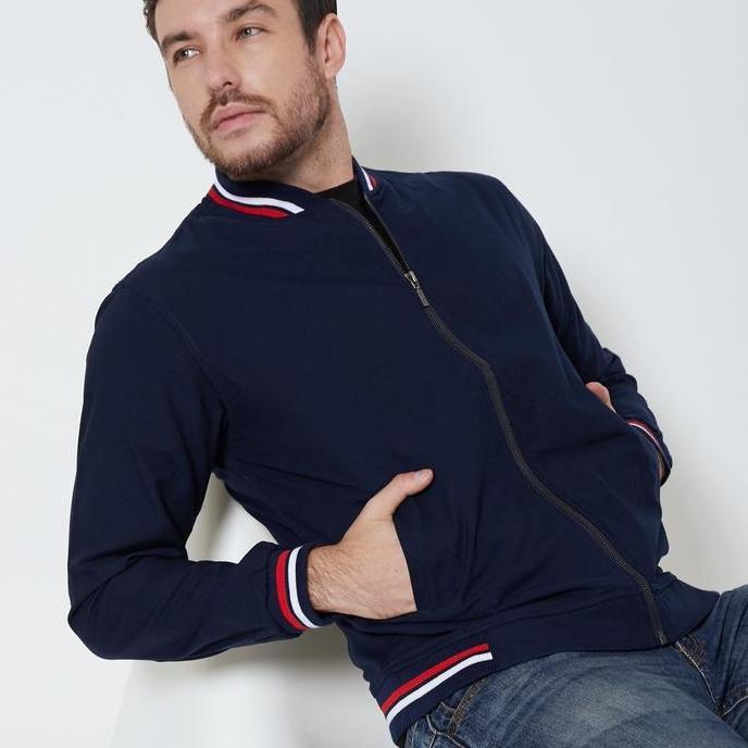 M231 Jaket Pria Bomber Oxford Panjang Navy 1768B