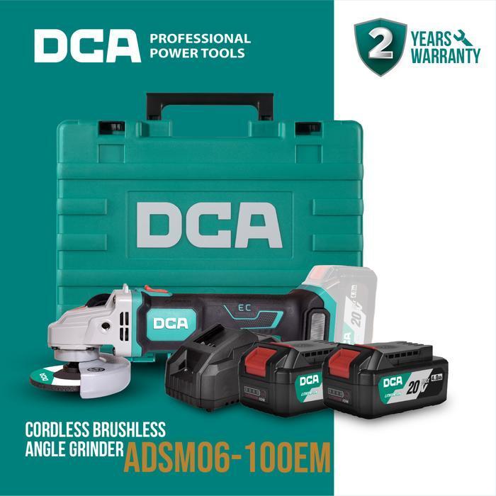 DCA Brushless Angle Grinder / Gerinda Tangan Baterai 20V ADSM06-100EM (FULL SET)