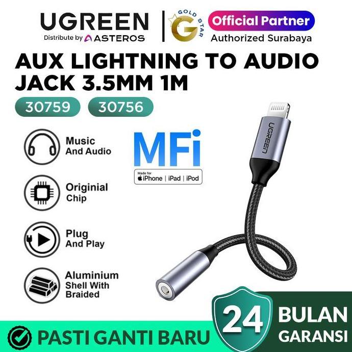 Ugreen Converter Splitter Iphone MFI Lightning To Jack 3.5MM Original