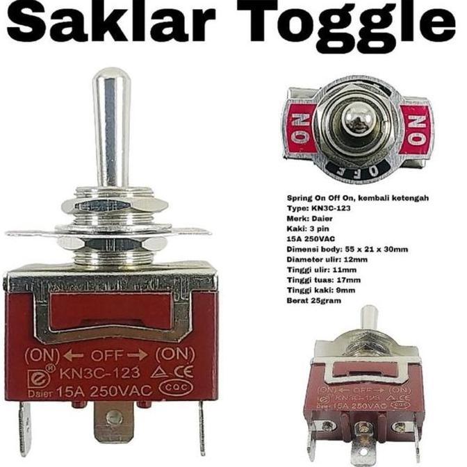 Promo Saklar Toggle Switch Toggle 3 Kaki Spring 15A (Daier)