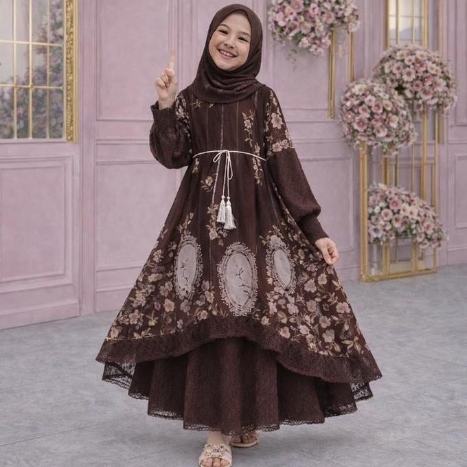 OOTD 2-12tahun Gamis Anak Syari Lebaran | Gamis trend terbaru Anak Perempuan Lengan Brokat OOTD