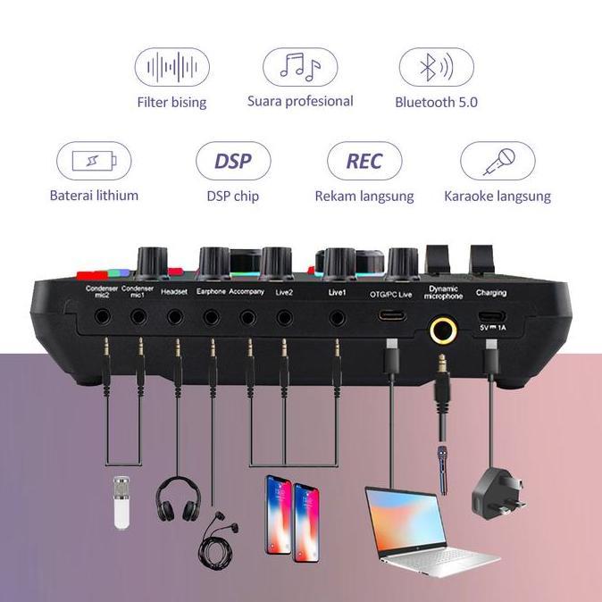 Garsi.Idoc - Bonkyo F999 M999 Lampu Isi Peralatan Audio Set Lengkap Mikrofon Kartu Suara Tiktok Bern