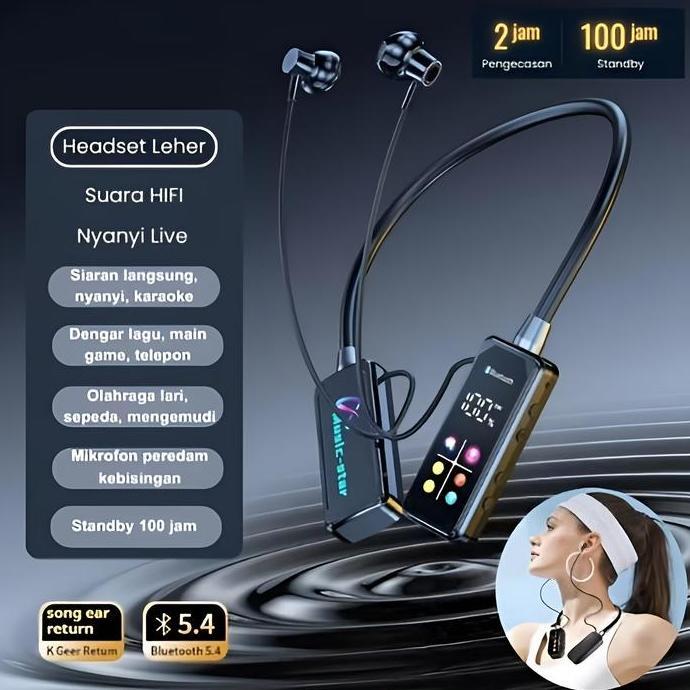 DJANTIIEE - HD SCREEN BLUETOOTH NECKBAND HEADPHONES HEADPHONE LEHER BLUETOOTH 5.4 HIFI STEREO OUTDOO