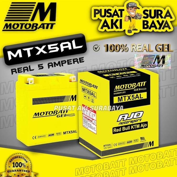 Promo OFFICIAL MOTOBATT GEL MTX5AL 5 AH ORIGINAL AKI MOTOR SHOGUN 110 SMASH Diskon