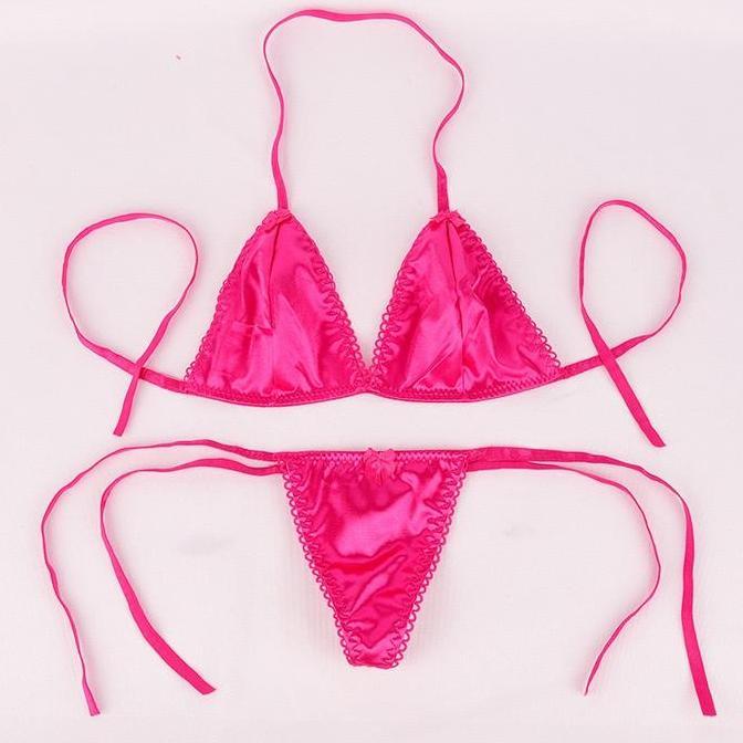Wkwkwk- Set Lingerie Wanita Babydoll Leher V Lingerie Dan G String Bikini Bra B051