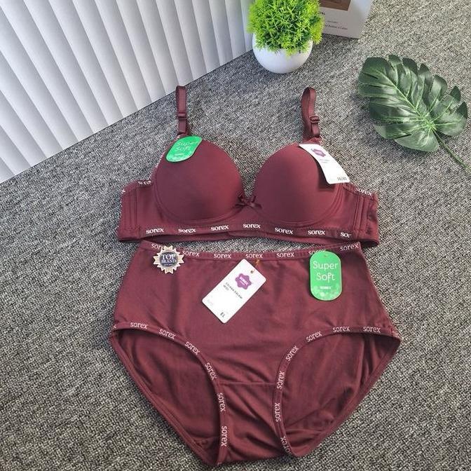 Wkwkwk- One Set Sorex Bh Set Super Soft Bra Casual Style Cup Kecil Tanpa Kawat Terlaris #32 (Bra+Cd)