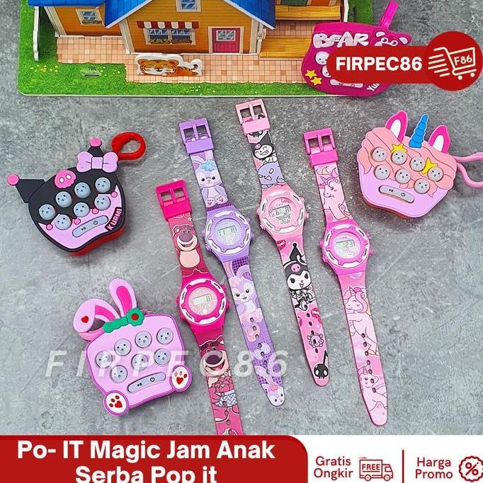 ORIGINAL Jam Tangan Anak-Anak Fashion Karakter SANRIO Digital tali Karet- FREE MAINAN PO P IT- Jam T