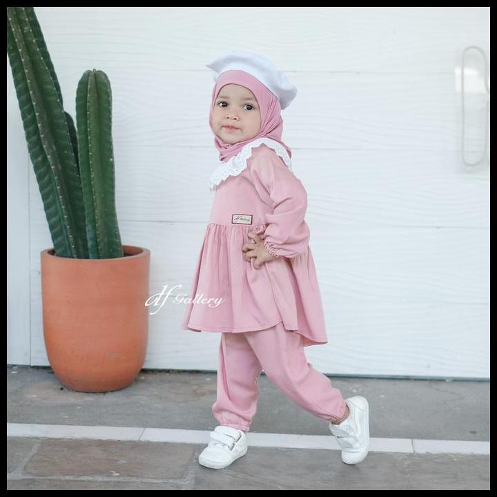 Baju Bayi Aulia One Set Setelan Celana Anak Pakaian Baby Girl Rayon Twill Cantik Muslim Nyaman Panja