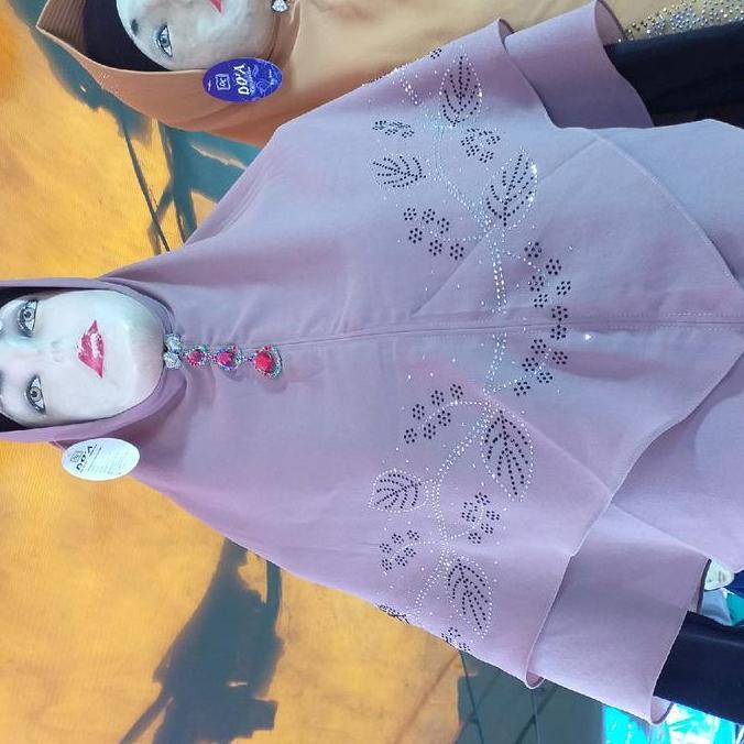 DF302 - khimar 2 layer payet daun hitam Sutra Poliester Bisnis Pernikahan Santai Sore Hari Ceruty Mu