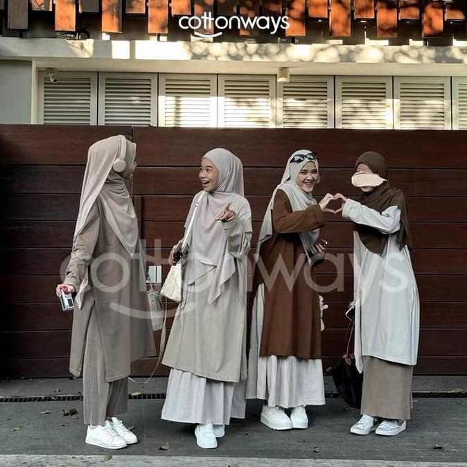 COTTONWAYS Tunic Oversized T-Shirt Kaos Tunik Katun Oversize Panjang Muslim Wanita untuk Ramadhan da