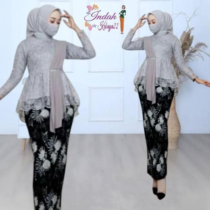 Setelan Kebaya Elegan Modern Aurora Selendang Atasan Baju Kebaya Wanita Remaja Brokat Tile Kebaya Wi