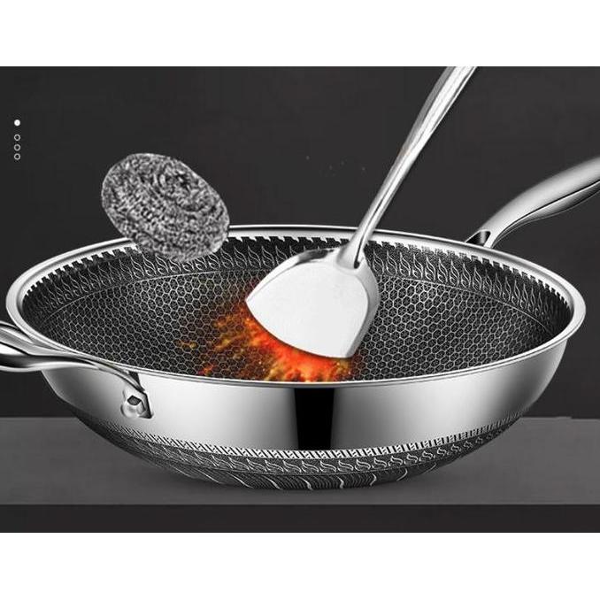 Wkcx- Premium Wajan Wok Pan Stainless 304 Anti Gores Anti Lengket