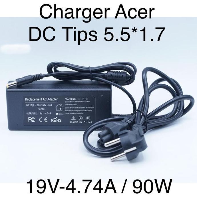 Acer 19V 4.74A 90W 90 Watt Dc Tips Jek 5.5*1.7 Charger Adaptor Notebook Laptop With Power Cable Kabe