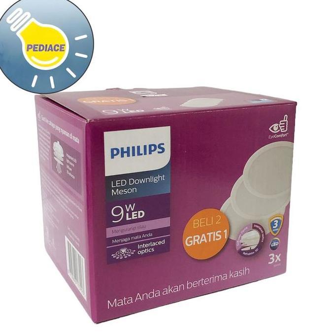 Lampu LED Downlight Meson Panel PHILIPS 9 Watt 6500K Putih 2 Gratis 1