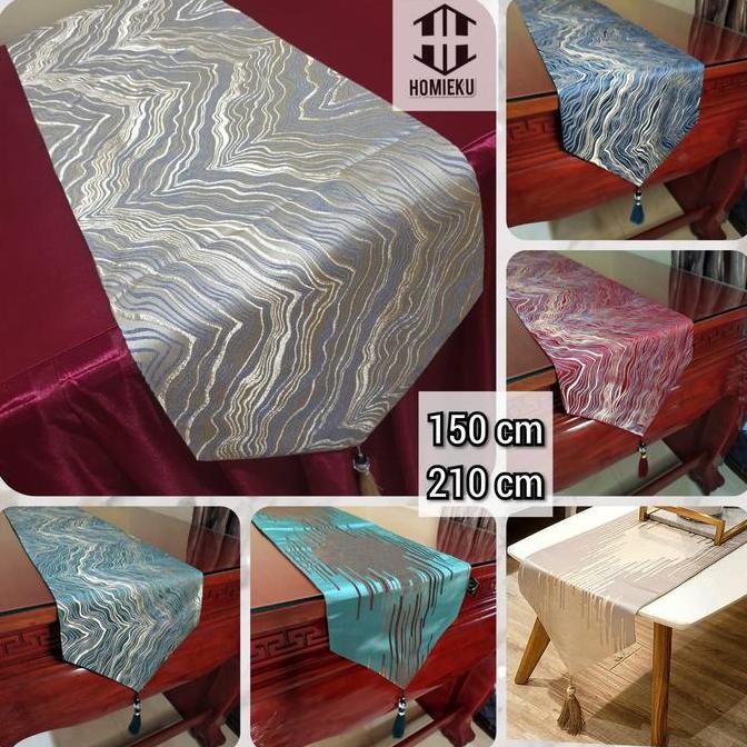 Table Runner Bed Runner Taplak Meja Panjang Marble Gold Silk