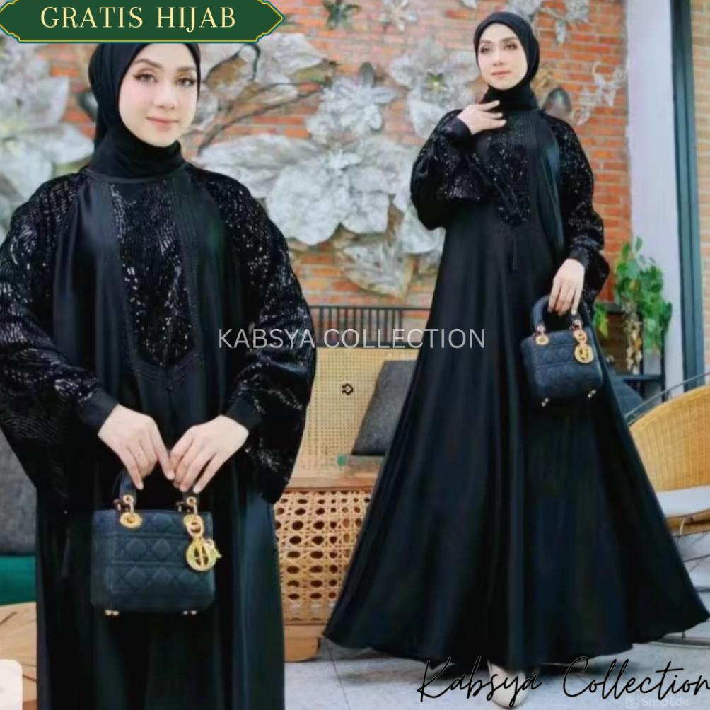 Instant COD - ABAYA MEWAH BAMBOO SILK FADIAH Basic Syari Kabsya Abaya Gamis Hitam Kaftan Saudi / Aba