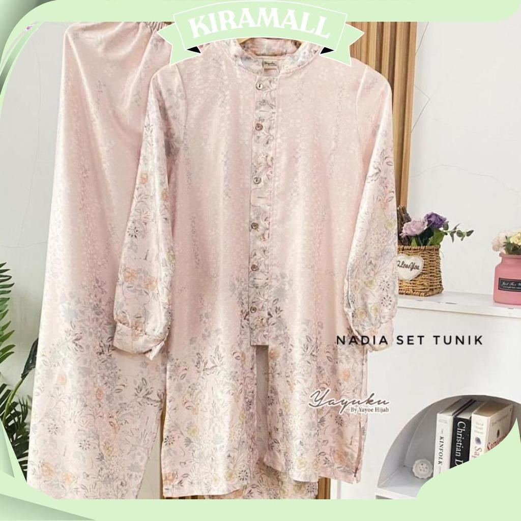 Nadia Set Tunik Setelan Wanita Lebaran Kekinian Motif Floral Kondangan Busui Friendly Elegant Mewah 