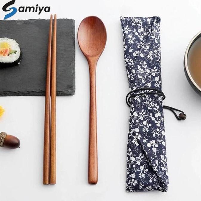 Why99- Alat Makan Sendok Sumpit Kayu / Wooden Spoon Korea Jepang / Sujeo Set