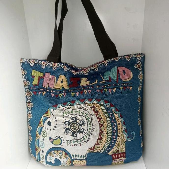 Saitaa- Tas Tote Bag Wanita Etnik Thailand Jumbo Karakter Kanvas Totebag