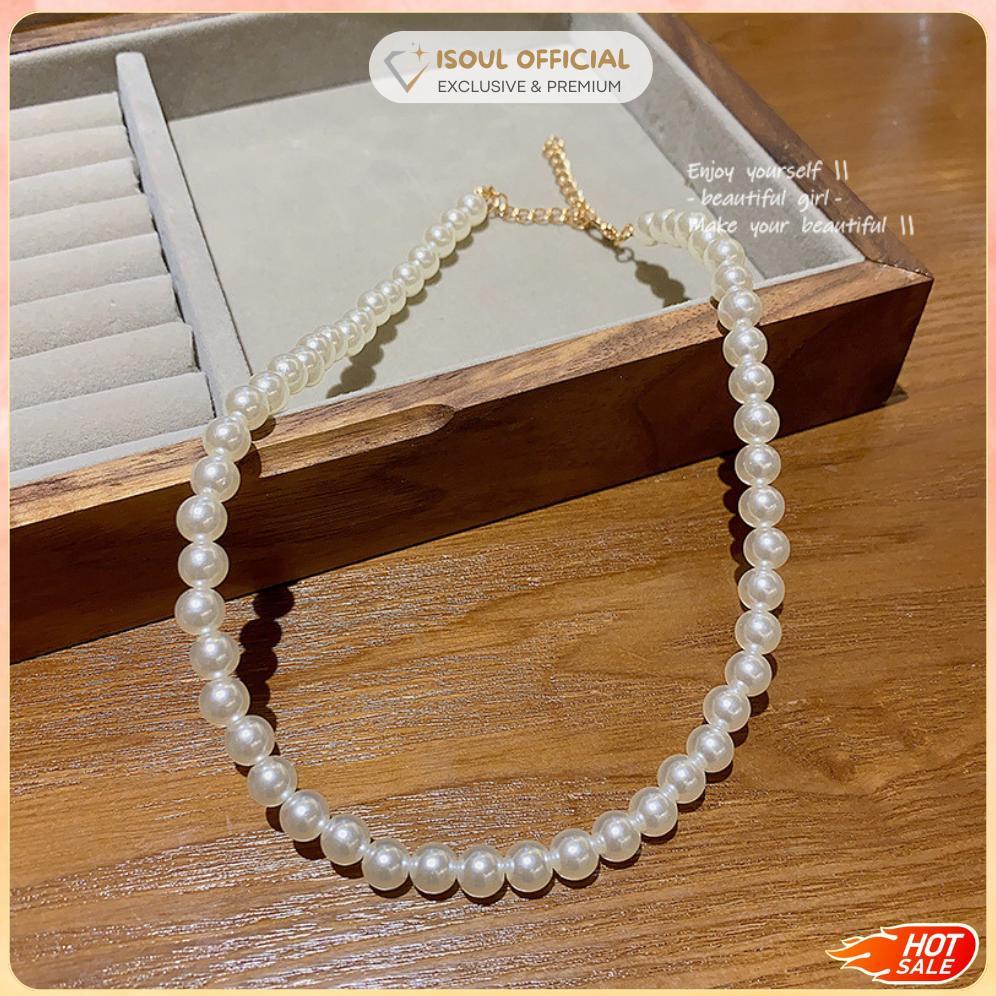 Viral  Cod Isoul Kalung Mutiara Putih Choker Titanium Wanita Korea Mewah Perhiasan Emas Handmade