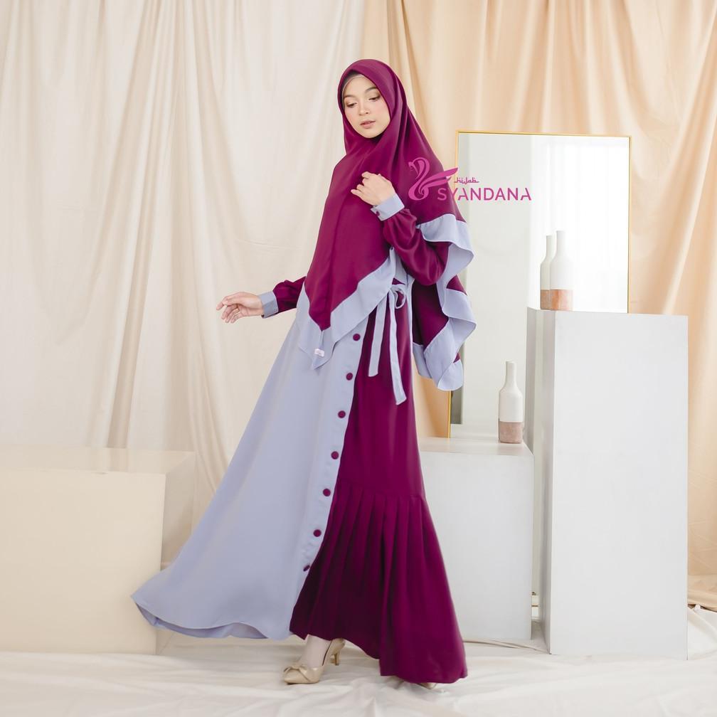 Hijab Syandana Gamis Syari Wanita Kekinian Halwa Dress Gamis Kombinasi (TANPA HIJAB)