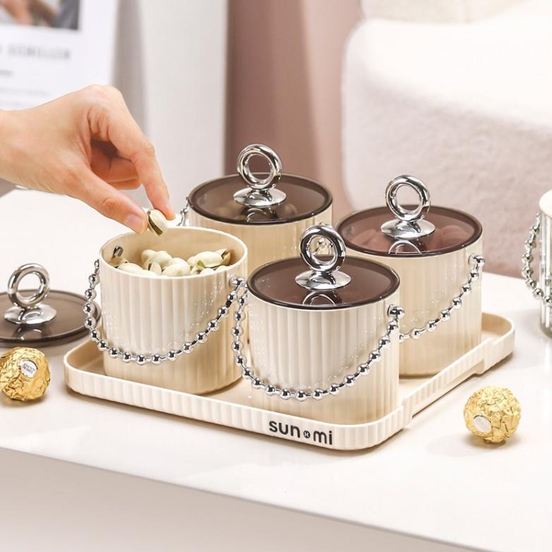 Diskont 1Set Pengatur Kacang Toples Kue Kacang Permen Toples Set + Nampan Toples Imlek Lebaran