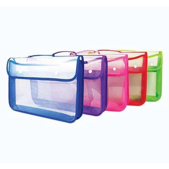 Jenia - Map Tas Plastik 2 Kancing Jaring Biru Merah Diskon