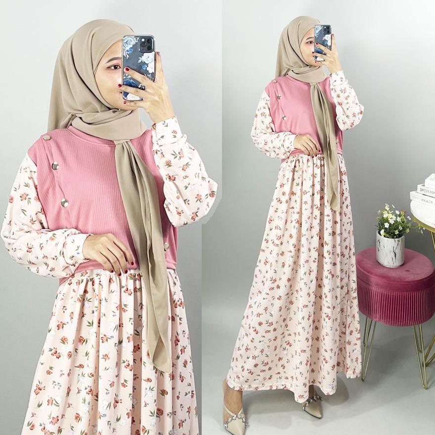 CARLINA Gamis Alhambra Bunga Dress Wanita Maxy