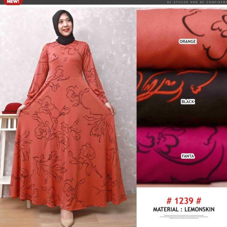Gamis Jersey Lemonskin 1239 Warna Hitam Fanta Orange