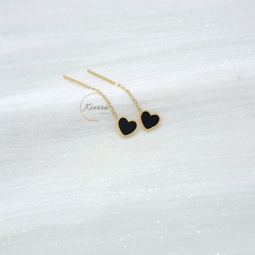 Anting Juntai Love Hati Gold Emas Panjang Wanita Anak Remaja Titanium Anti Karat Terbaru